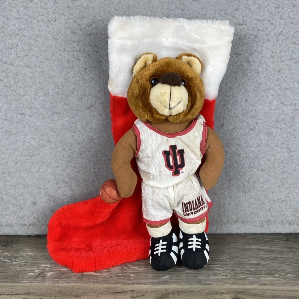 Vintage Indiana University Hoosiers Basketball Christmas Bear Stocking IU Jersey